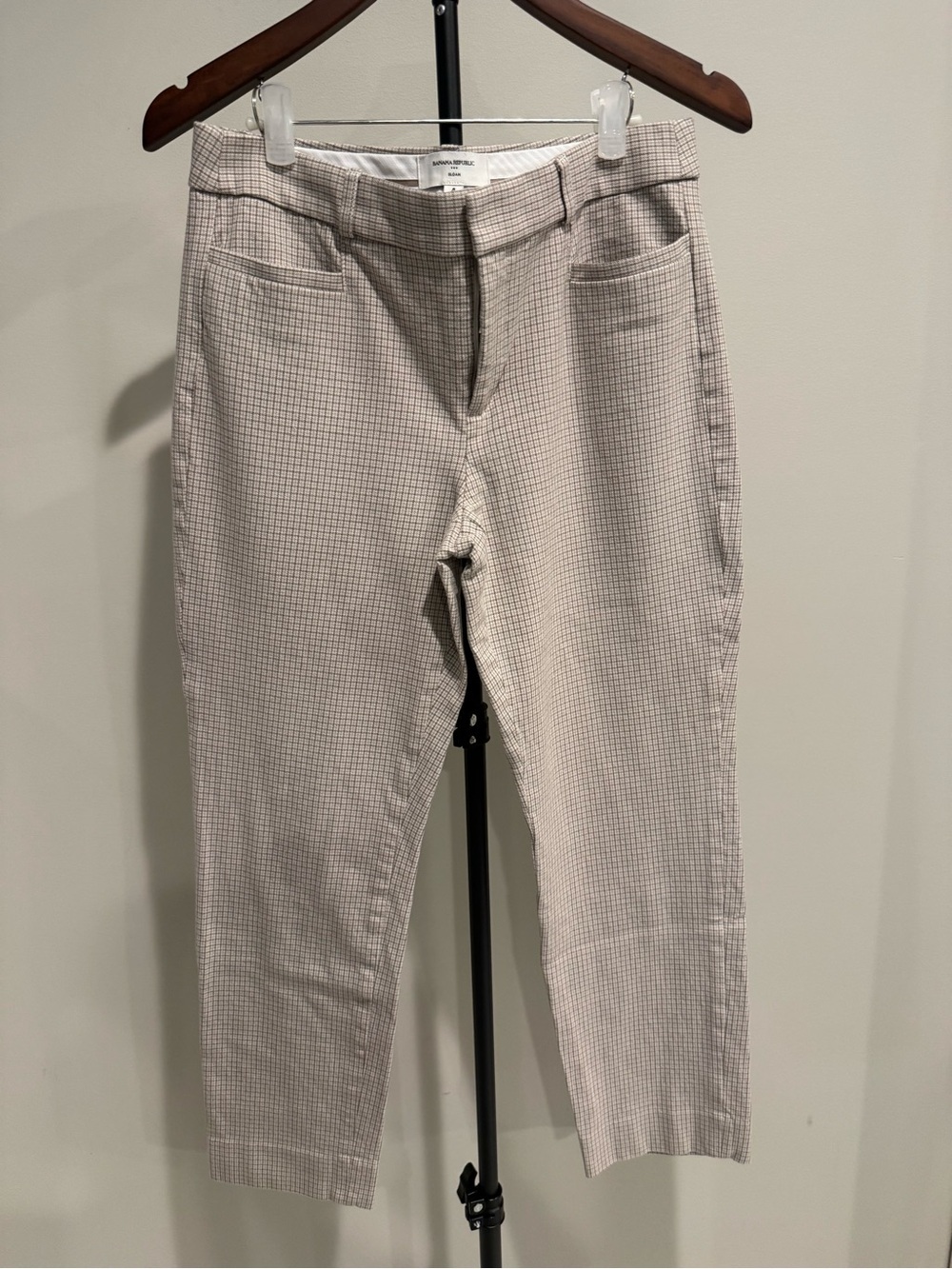 Banana Republic Women's Sloan Pant Plaid Light Beige Office Casual Soft Size 4 - Picture 1 of 4